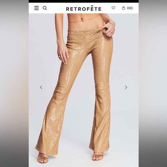 SET NWT RETROFETE Julien Sequin Knit Pant and Vaani Bra set in nude - Picture 5 of 16